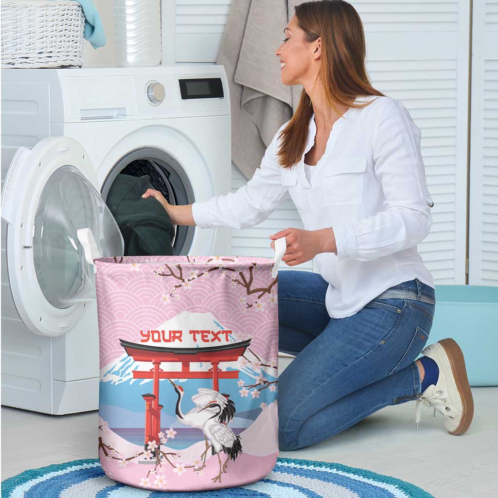 Japanese Torii Gate Cranes Personalised Laundry Basket Fuji Mount Sakura Seigaiha Pattern LT14 - Polynesian Pride