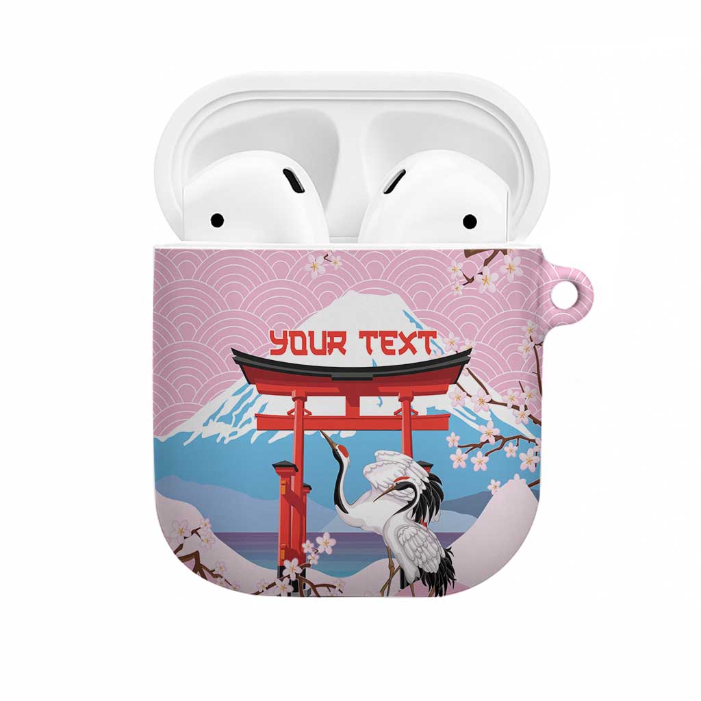 Japanese Torii Gate Cranes Personalised AirPods Case Fuji Mount Sakura Seigaiha Pattern LT14 Pink - Polynesian Pride
