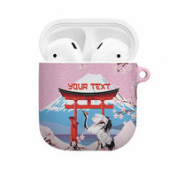 Japanese Torii Gate Cranes Personalised AirPods Case Fuji Mount Sakura Seigaiha Pattern LT14 Pink - Polynesian Pride