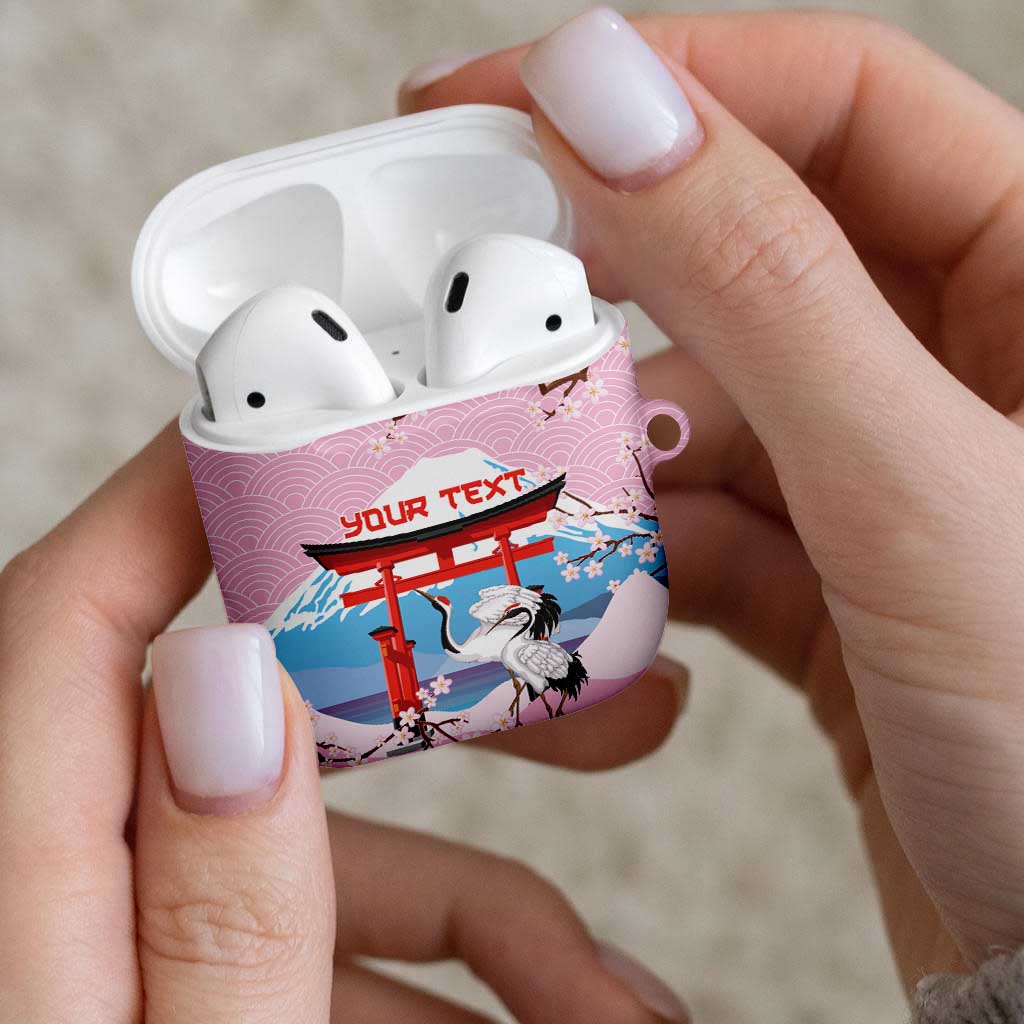 Japanese Torii Gate Cranes Personalised AirPods Case Fuji Mount Sakura Seigaiha Pattern LT14 - Polynesian Pride