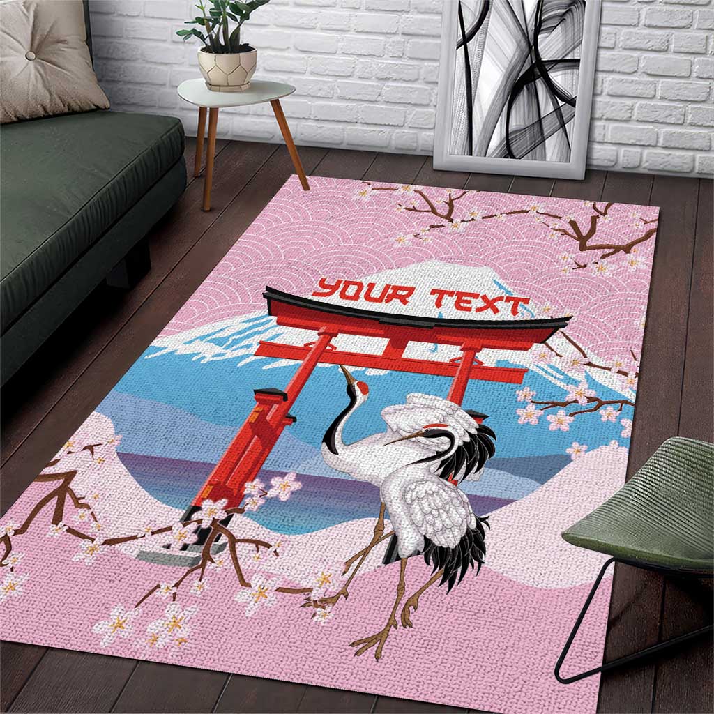 Japanese Torii Gate Cranes Personalised Area Rug Fuji Mount Sakura Seigaiha Pattern
