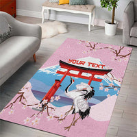 Japanese Torii Gate Cranes Personalised Area Rug Fuji Mount Sakura Seigaiha Pattern