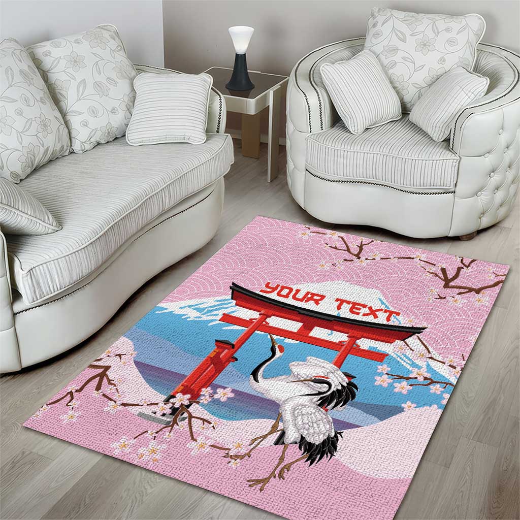Japanese Torii Gate Cranes Personalised Area Rug Fuji Mount Sakura Seigaiha Pattern