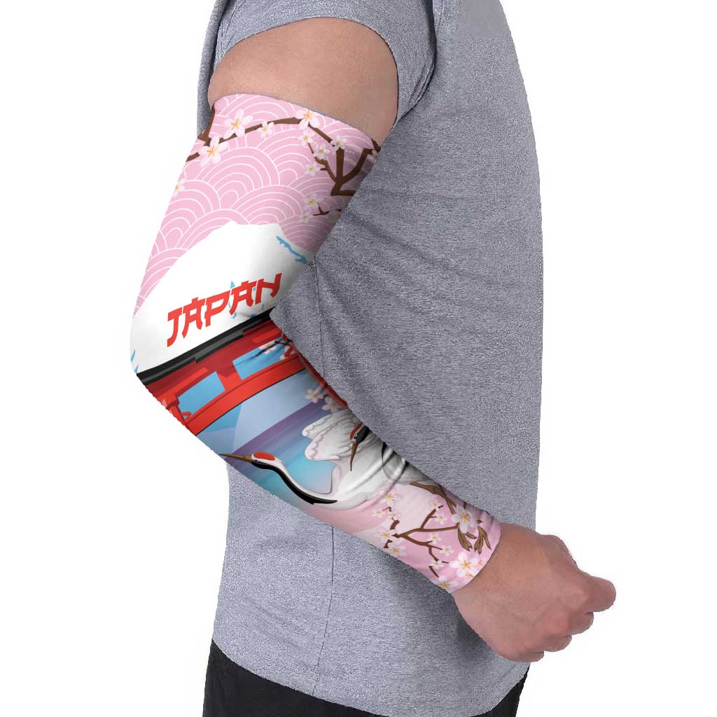 Japanese Torii Gate Cranes Personalised Arm Sleeves Fuji Mount Sakura Seigaiha Pattern LT14 - Polynesian Pride