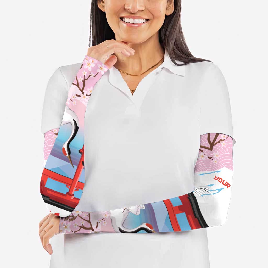 Japanese Torii Gate Cranes Personalised Arm Sleeves Fuji Mount Sakura Seigaiha Pattern LT14 - Polynesian Pride