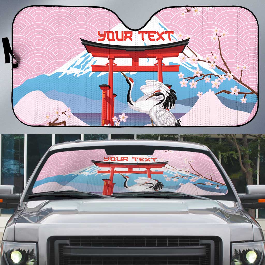 Japanese Torii Gate Cranes Personalised Auto Sun Shade Fuji Mount Sakura Seigaiha Pattern LT14 Pink - Polynesian Pride