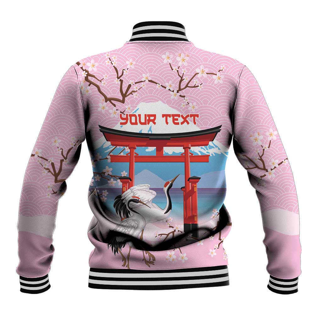 Japanese Torii Gate Cranes Personalised Baseball Jacket Fuji Mount Sakura Seigaiha Pattern LT14 - Polynesian Pride