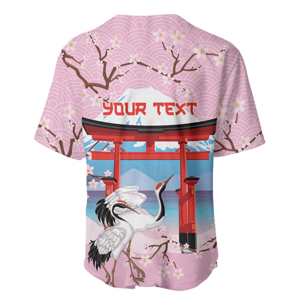 Japanese Torii Gate Cranes Personalised Baseball Jersey Fuji Mount Sakura Seigaiha Pattern LT14 - Polynesian Pride