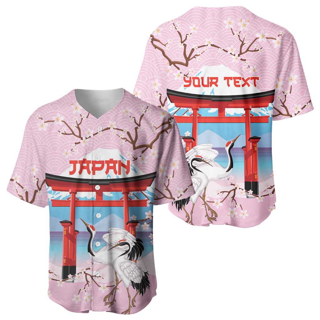 Japanese Torii Gate Cranes Personalised Baseball Jersey Fuji Mount Sakura Seigaiha Pattern LT14 - Polynesian Pride