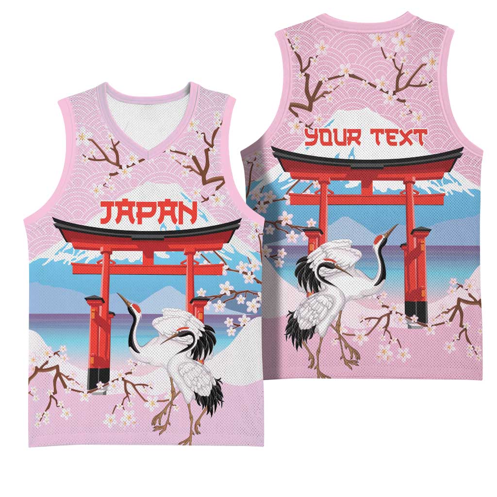 Japanese Torii Gate Cranes Personalised Basketball Jersey Fuji Mount Sakura Seigaiha Pattern LT14 - Polynesian Pride
