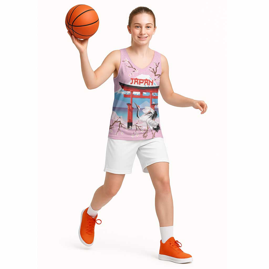 Japanese Torii Gate Cranes Personalised Basketball Jersey Fuji Mount Sakura Seigaiha Pattern LT14 - Polynesian Pride