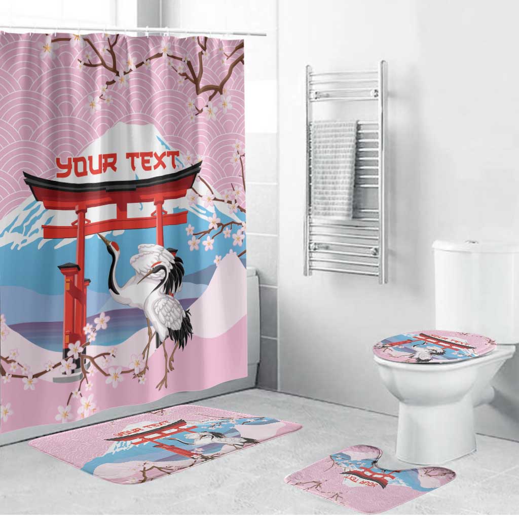 Japanese Torii Gate Cranes Personalised Bathroom Set Fuji Mount Sakura Seigaiha Pattern LT14 Bathroom Set (4 pcs) Pink - Polynesian Pride