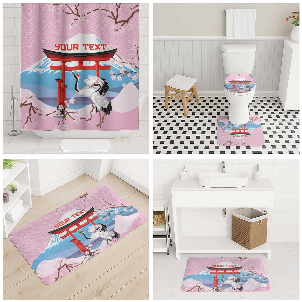 Japanese Torii Gate Cranes Personalised Bathroom Set Fuji Mount Sakura Seigaiha Pattern LT14 - Polynesian Pride