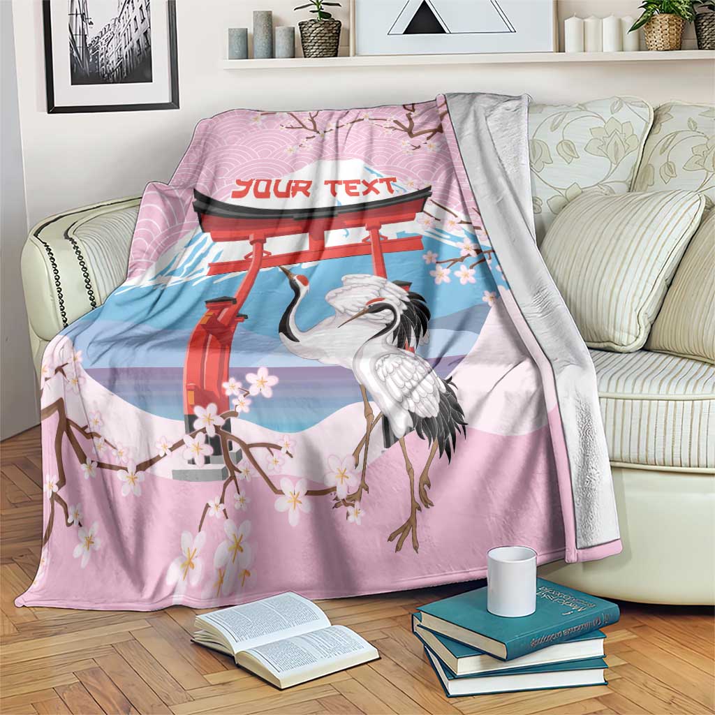 Japanese Torii Gate Cranes Personalised Blanket Fuji Mount Sakura Seigaiha Pattern LT14 Pink - Polynesian Pride