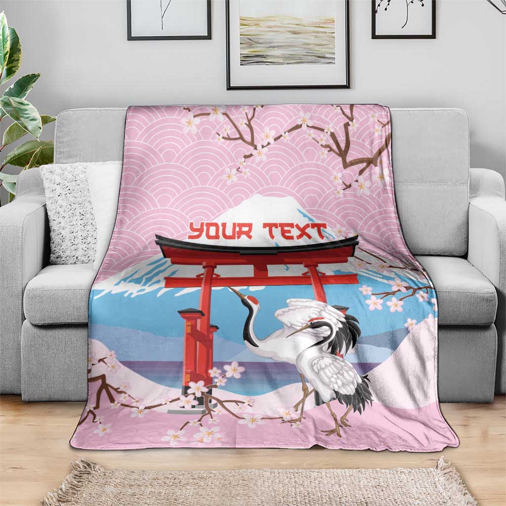 Japanese Torii Gate Cranes Personalised Blanket Fuji Mount Sakura Seigaiha Pattern LT14 - Polynesian Pride