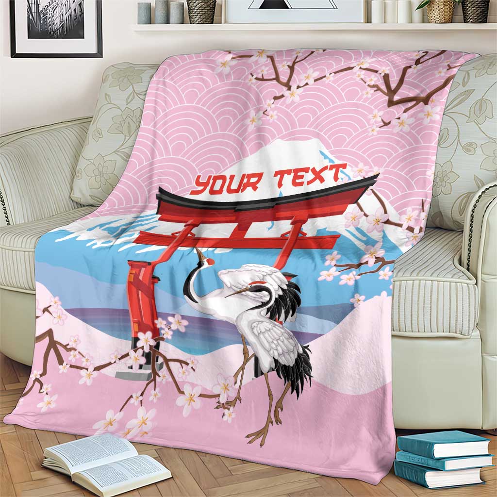 Japanese Torii Gate Cranes Personalised Blanket Fuji Mount Sakura Seigaiha Pattern LT14 - Polynesian Pride