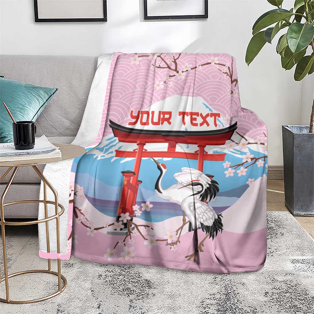 Japanese Torii Gate Cranes Personalised Blanket Fuji Mount Sakura Seigaiha Pattern LT14 - Polynesian Pride