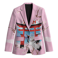 Japanese Torii Gate Cranes Personalised Blazer Fuji Mount Sakura Seigaiha Pattern LT14 Unisex Pink - Polynesian Pride