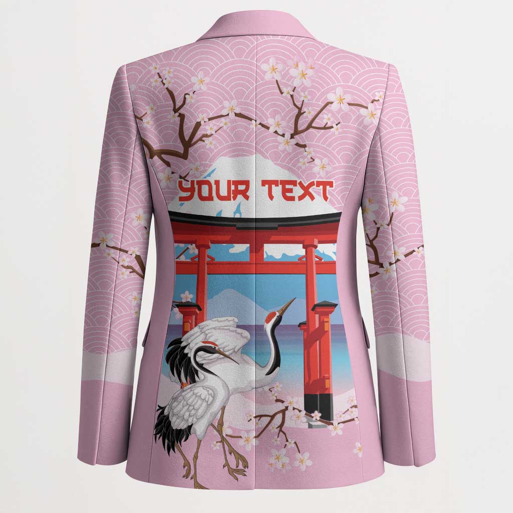 Japanese Torii Gate Cranes Personalised Blazer Fuji Mount Sakura Seigaiha Pattern LT14 - Polynesian Pride