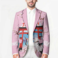 Japanese Torii Gate Cranes Personalised Blazer Fuji Mount Sakura Seigaiha Pattern LT14 - Polynesian Pride