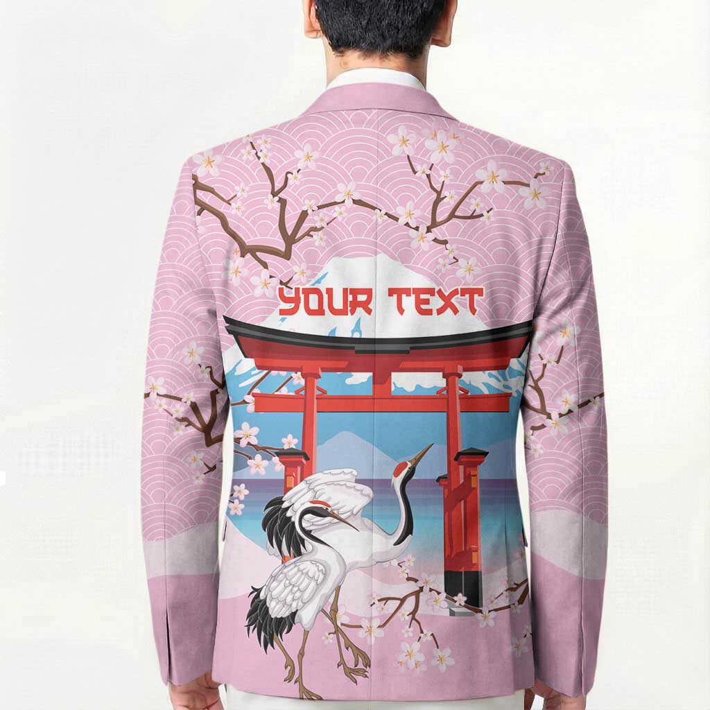 Japanese Torii Gate Cranes Personalised Blazer Fuji Mount Sakura Seigaiha Pattern LT14 - Polynesian Pride