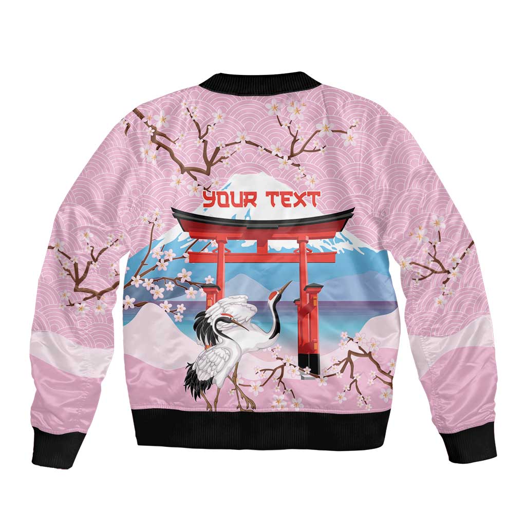 Japanese Torii Gate Cranes Personalised Bomber Jacket Fuji Mount Sakura Seigaiha Pattern LT14 - Polynesian Pride