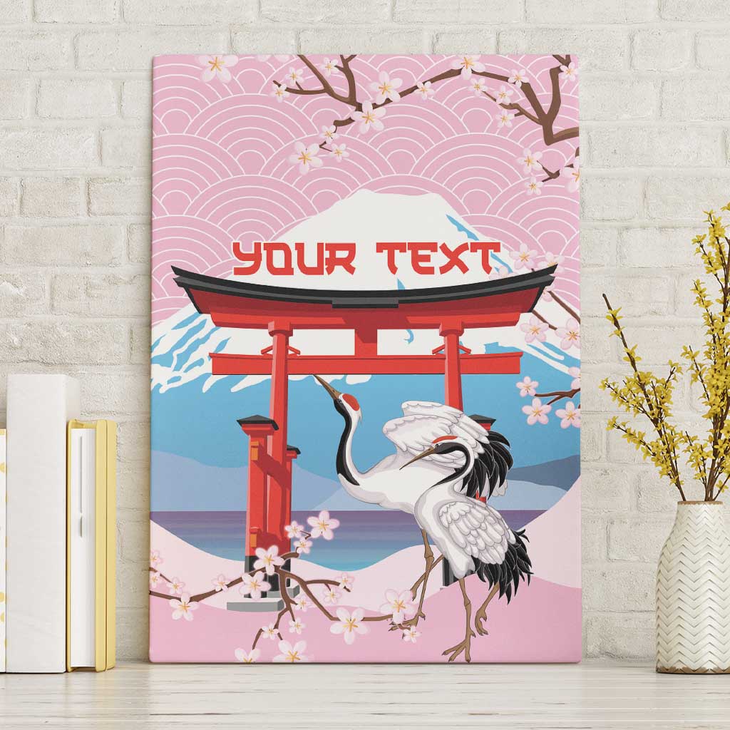 Japanese Torii Gate Cranes Personalised Canvas Wall Art Fuji Mount Sakura Seigaiha Pattern LT14 Without Frame Pink - Polynesian Pride