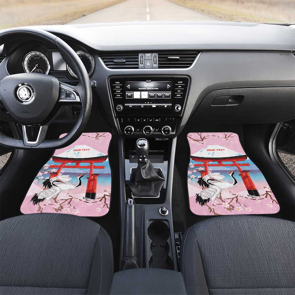 Japanese Torii Gate Cranes Personalised Car Mats Fuji Mount Sakura Seigaiha Pattern LT14 Set 2pcs - Front Pink - Polynesian Pride