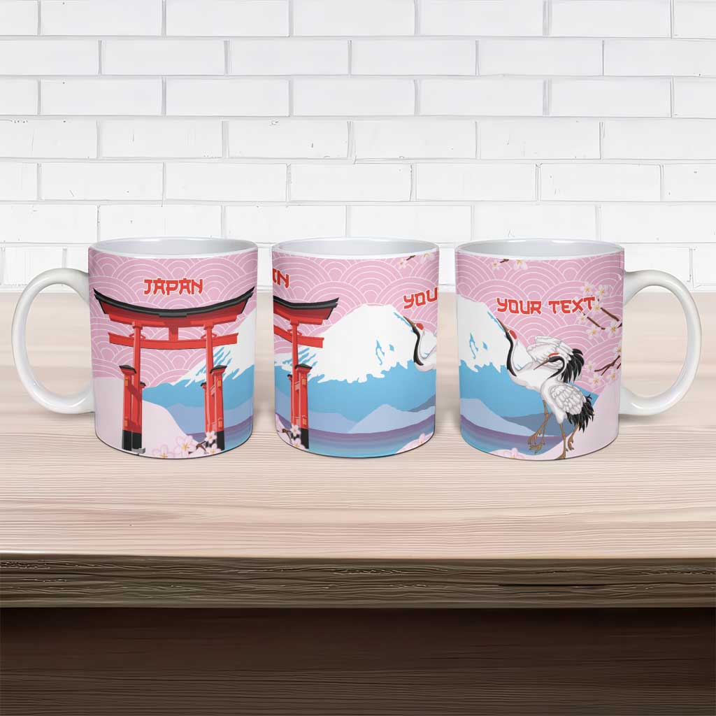 Japanese Torii Gate Cranes Personalised Ceramic Mug Fuji Mount Sakura Seigaiha Pattern LT14 - Polynesian Pride