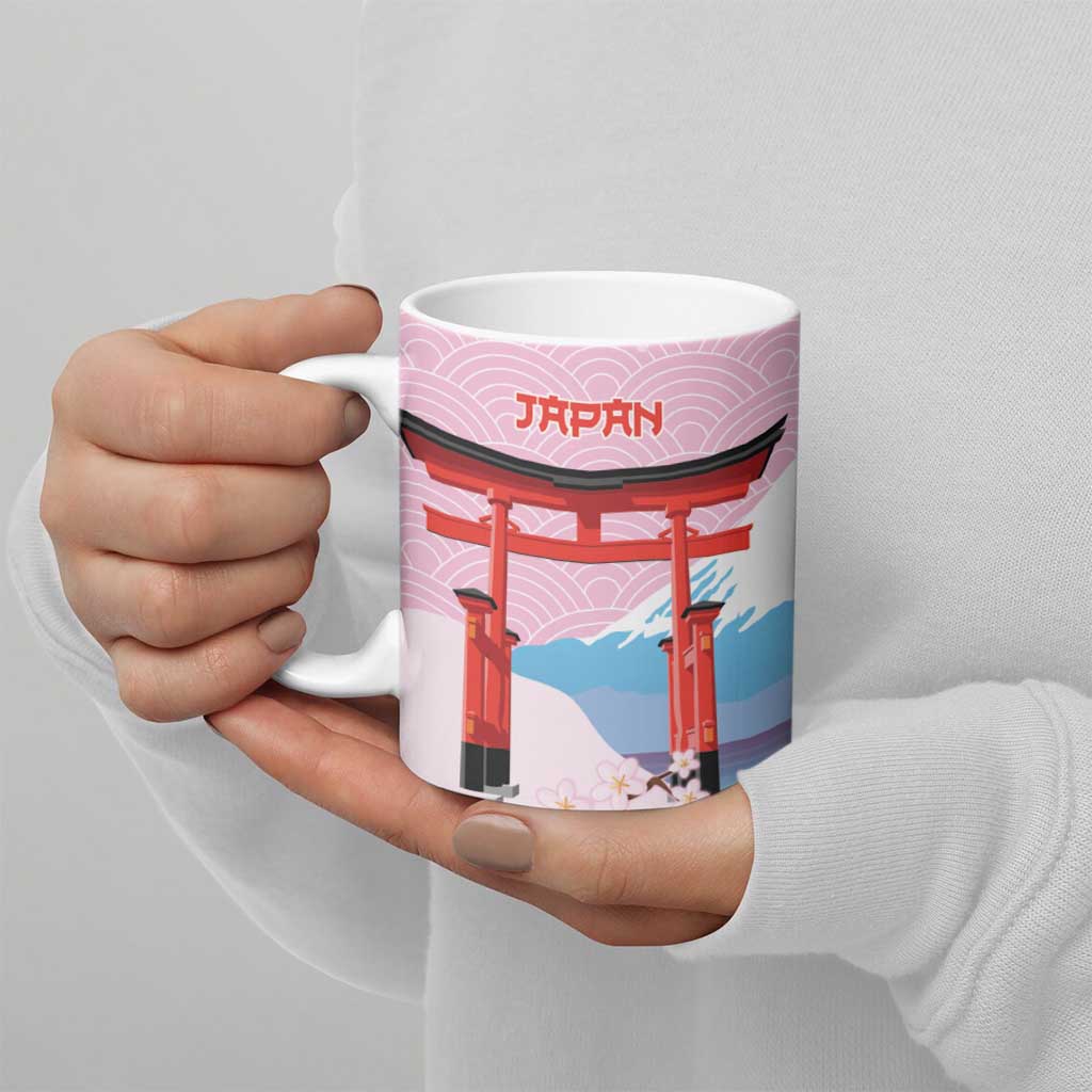 Japanese Torii Gate Cranes Personalised Ceramic Mug Fuji Mount Sakura Seigaiha Pattern LT14 - Polynesian Pride