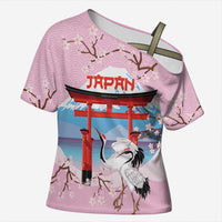 Japanese Torii Gate Cranes Personalised Cross Shoulder Shirt Fuji Mount Sakura Seigaiha Pattern LT14 Female Pink - Polynesian Pride