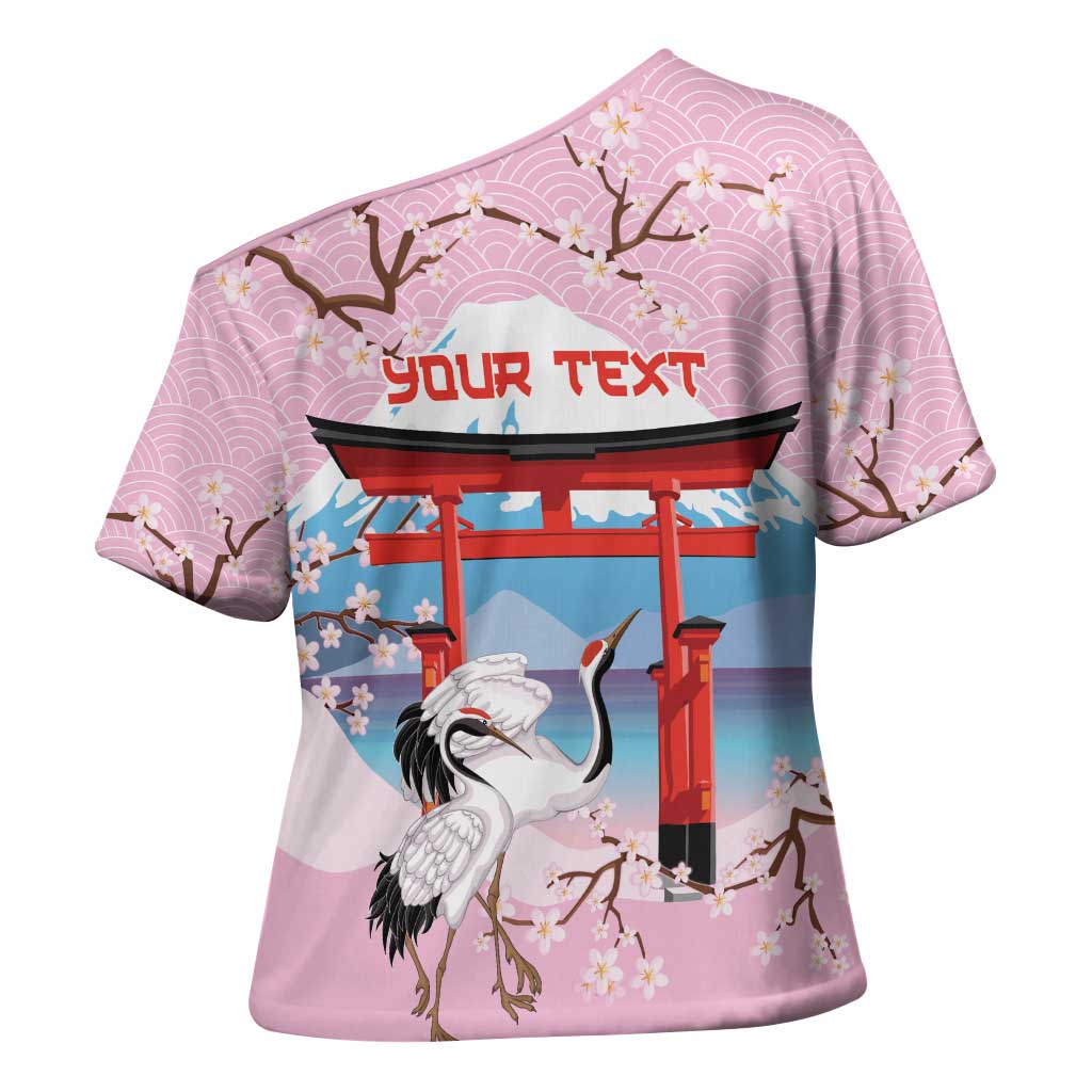 Japanese Torii Gate Cranes Personalised Cross Shoulder Shirt Fuji Mount Sakura Seigaiha Pattern LT14 - Polynesian Pride