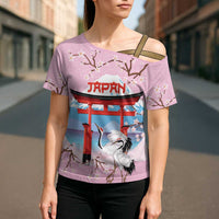 Japanese Torii Gate Cranes Personalised Cross Shoulder Shirt Fuji Mount Sakura Seigaiha Pattern LT14 - Polynesian Pride