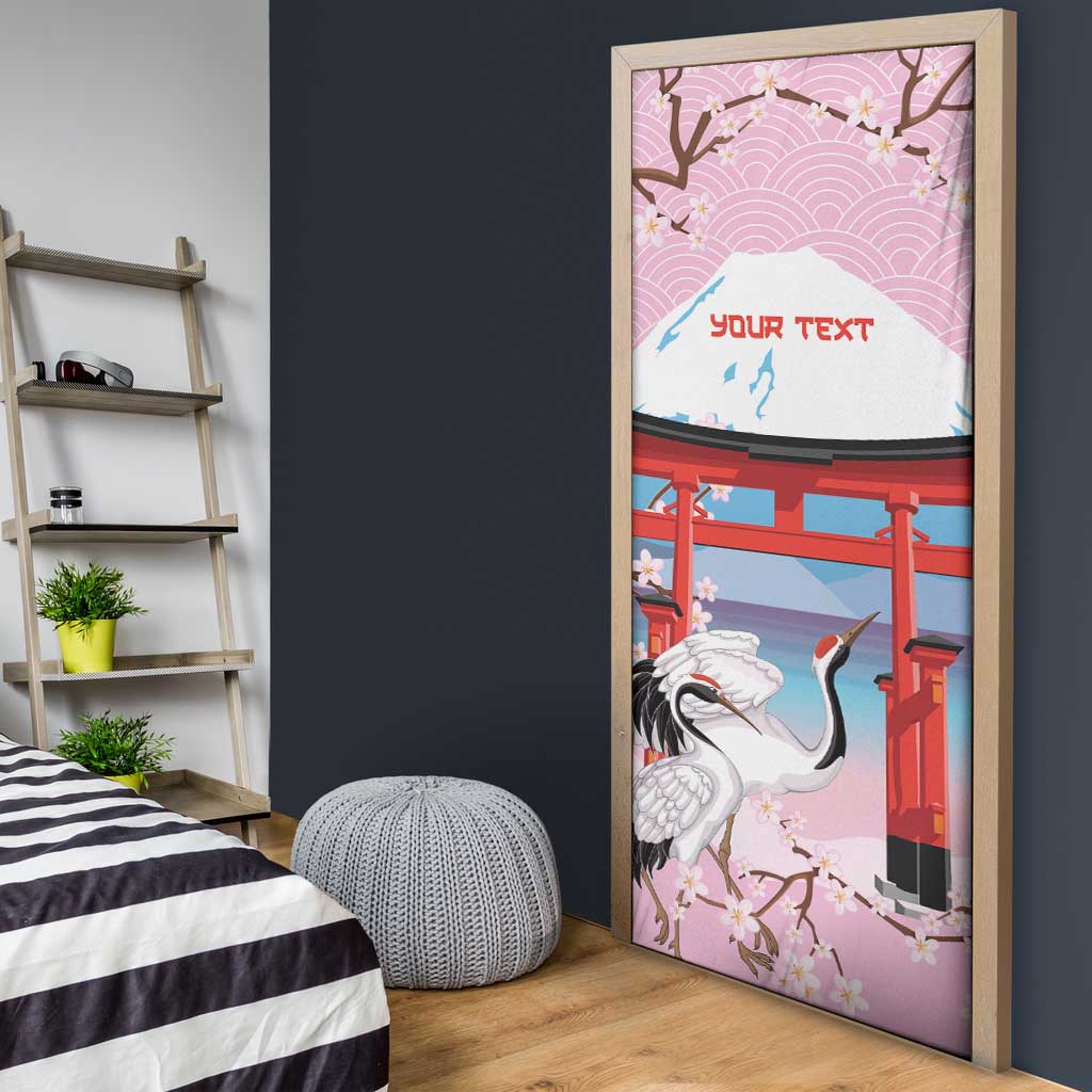 Japanese Torii Gate Cranes Personalised Door Cover Fuji Mount Sakura Seigaiha Pattern