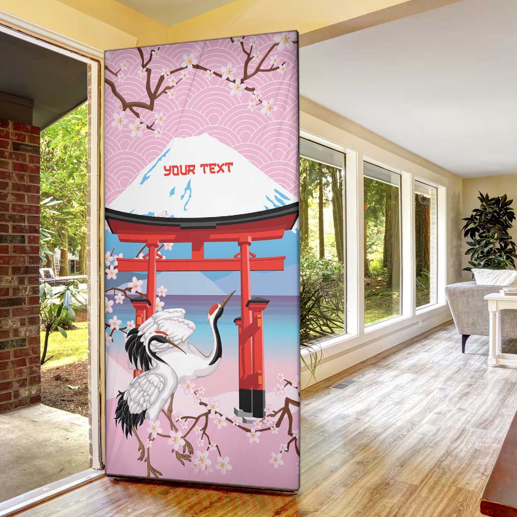 Japanese Torii Gate Cranes Personalised Door Cover Fuji Mount Sakura Seigaiha Pattern