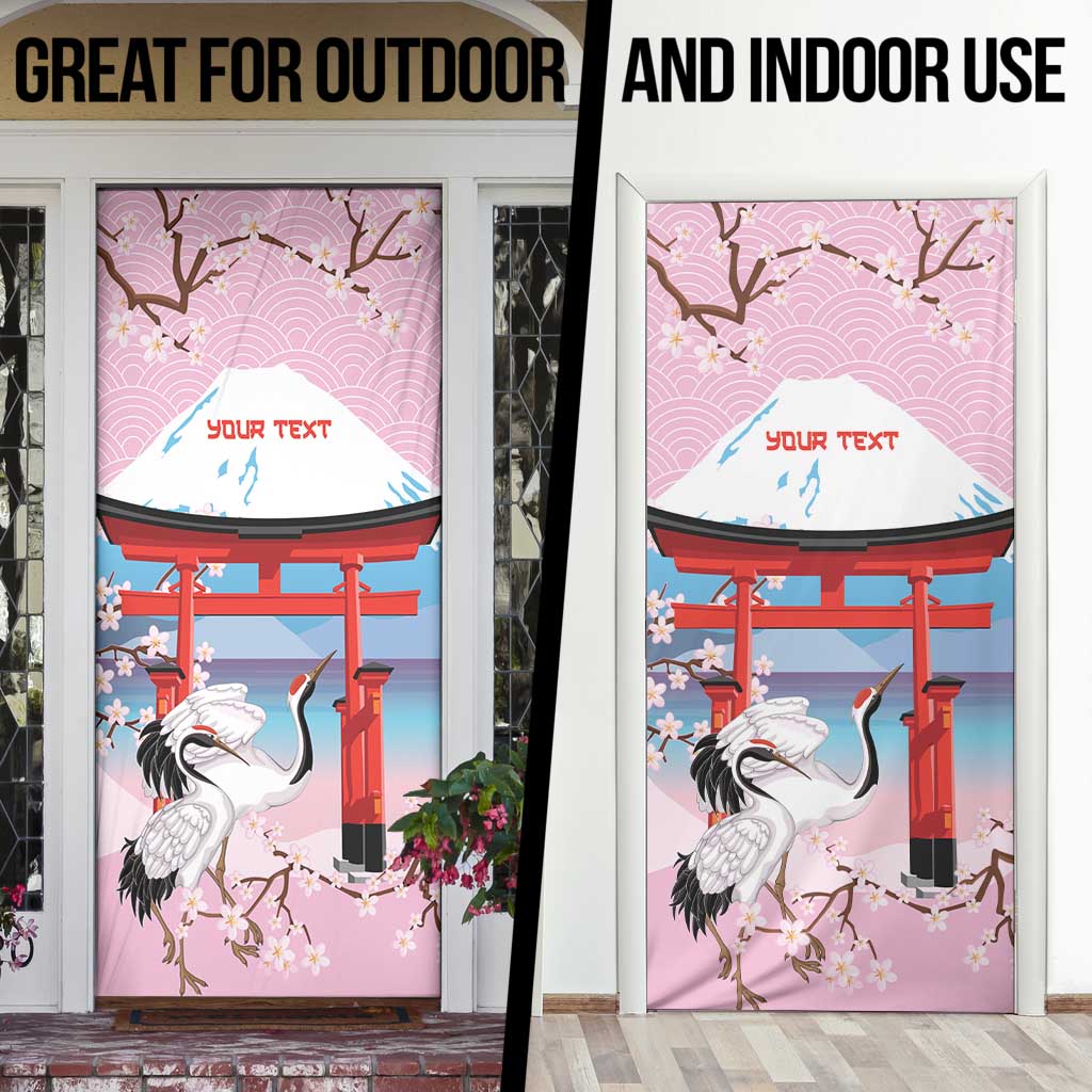 Japanese Torii Gate Cranes Personalised Door Cover Fuji Mount Sakura Seigaiha Pattern