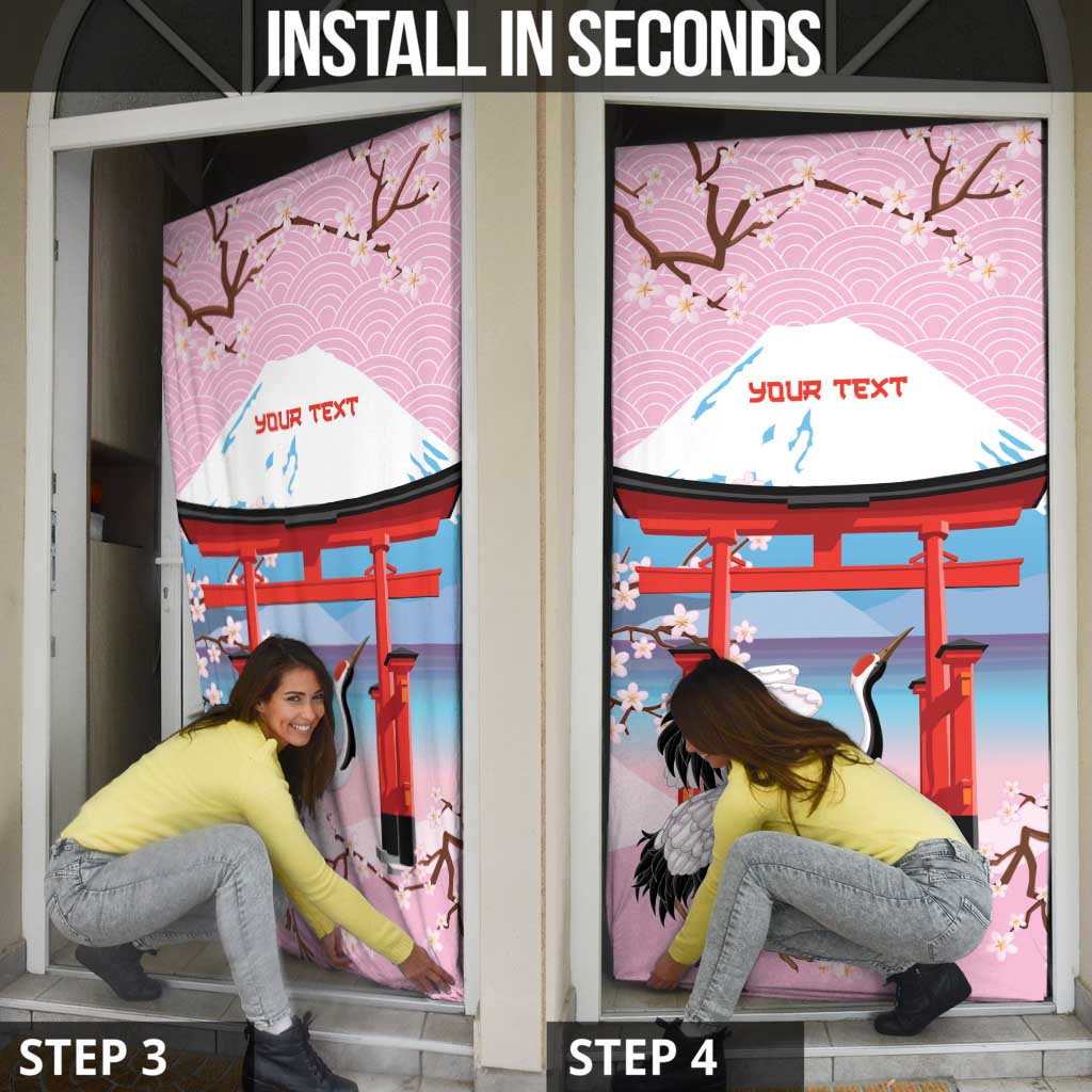 Japanese Torii Gate Cranes Personalised Door Cover Fuji Mount Sakura Seigaiha Pattern