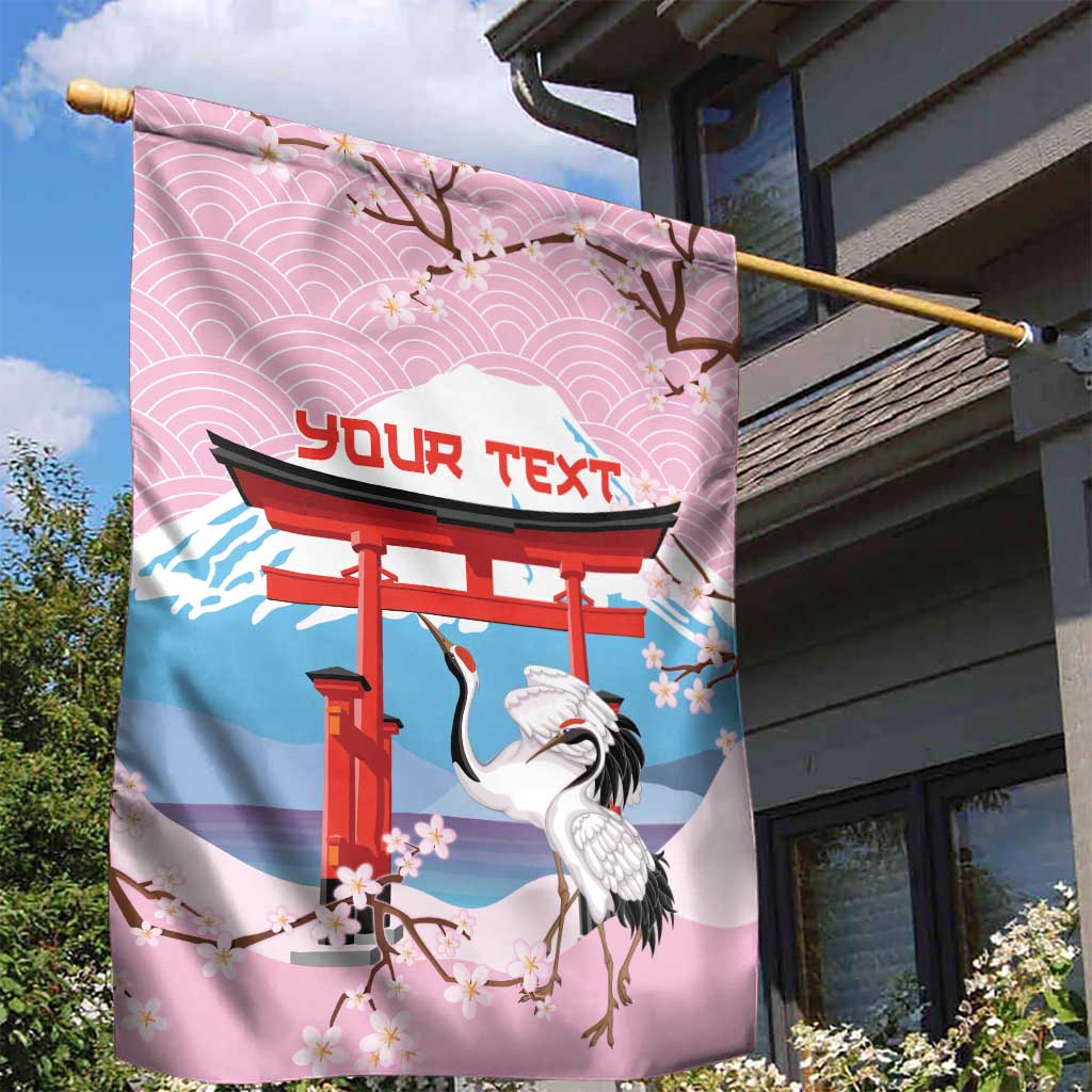 Japanese Torii Gate Cranes Personalised Garden Flag Fuji Mount Sakura Seigaiha Pattern LT14 - Polynesian Pride