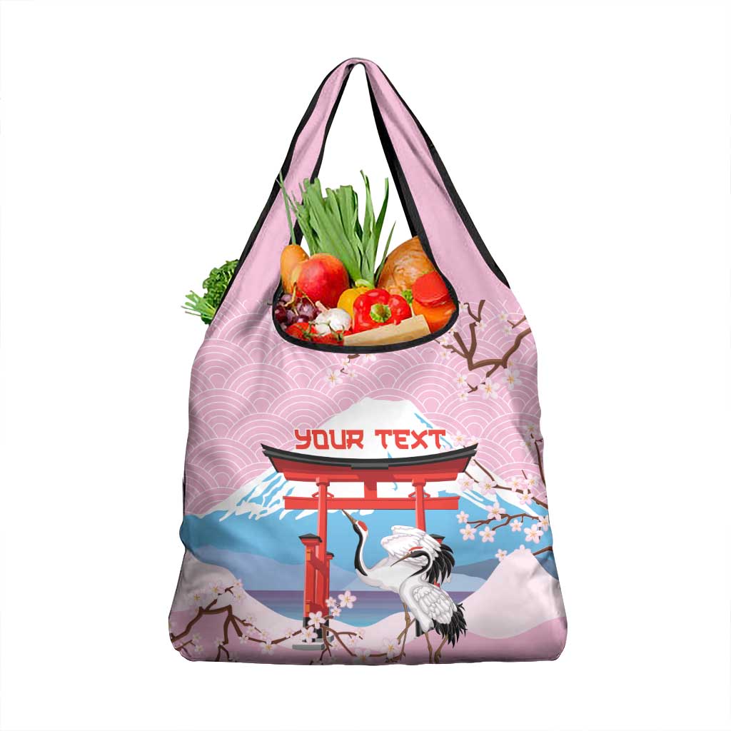 Japanese Torii Gate Cranes Personalised Grocery Bag Fuji Mount Sakura Seigaiha Pattern LT14 1-pack One Size Pink - Polynesian Pride