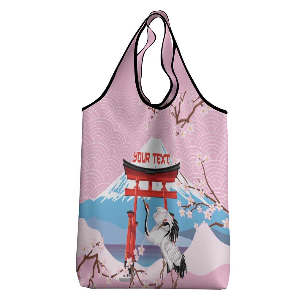 Japanese Torii Gate Cranes Personalised Grocery Bag Fuji Mount Sakura Seigaiha Pattern LT14 - Polynesian Pride