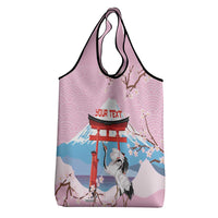 Japanese Torii Gate Cranes Personalised Grocery Bag Fuji Mount Sakura Seigaiha Pattern LT14 - Polynesian Pride