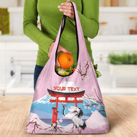 Japanese Torii Gate Cranes Personalised Grocery Bag Fuji Mount Sakura Seigaiha Pattern LT14 - Polynesian Pride