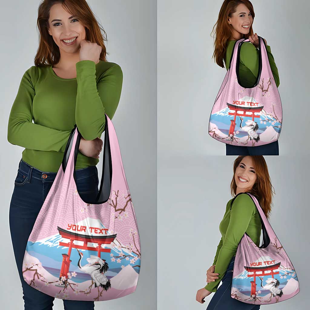 Japanese Torii Gate Cranes Personalised Grocery Bag Fuji Mount Sakura Seigaiha Pattern LT14 - Polynesian Pride