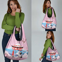 Japanese Torii Gate Cranes Personalised Grocery Bag Fuji Mount Sakura Seigaiha Pattern LT14 - Polynesian Pride