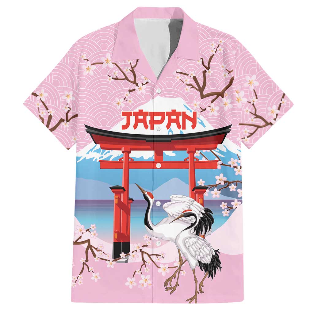 Japanese Torii Gate Cranes Personalised Hawaiian Shirt Fuji Mount Sakura Seigaiha Pattern LT14 Pink - Polynesian Pride
