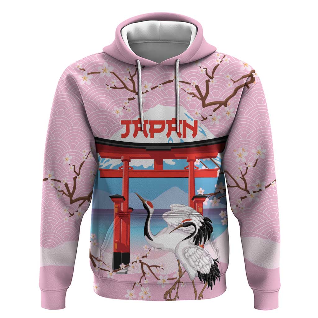 Japanese Torii Gate Cranes Personalised Hoodie Fuji Mount Sakura Seigaiha Pattern LT14 Pullover Hoodie Pink - Polynesian Pride
