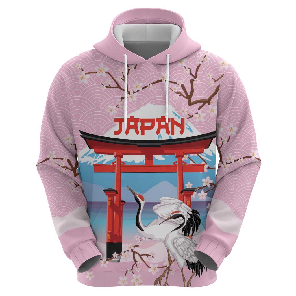 Japanese Torii Gate Cranes Personalised Hoodie Fuji Mount Sakura Seigaiha Pattern LT14 - Polynesian Pride
