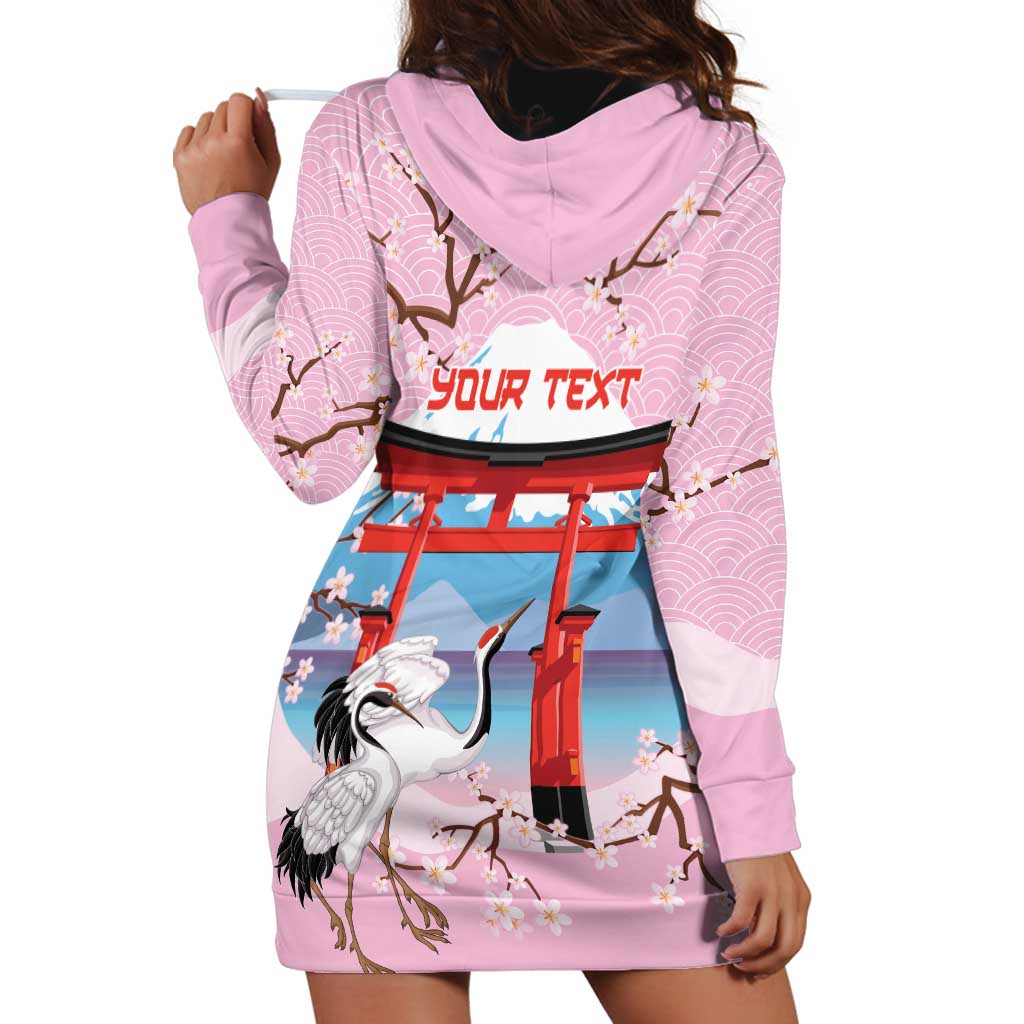 Japanese Torii Gate Cranes Personalised Hoodie Dress Fuji Mount Sakura Seigaiha Pattern LT14 - Polynesian Pride