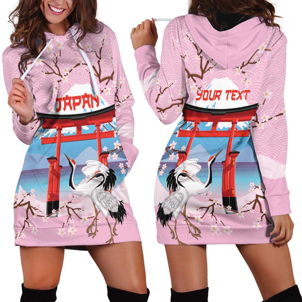 Japanese Torii Gate Cranes Personalised Hoodie Dress Fuji Mount Sakura Seigaiha Pattern LT14 - Polynesian Pride