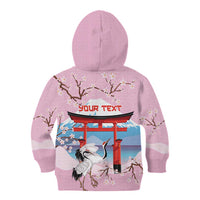 Japanese Torii Gate Cranes Personalised Kid Hoodie Fuji Mount Sakura Seigaiha Pattern LT14 - Polynesian Pride